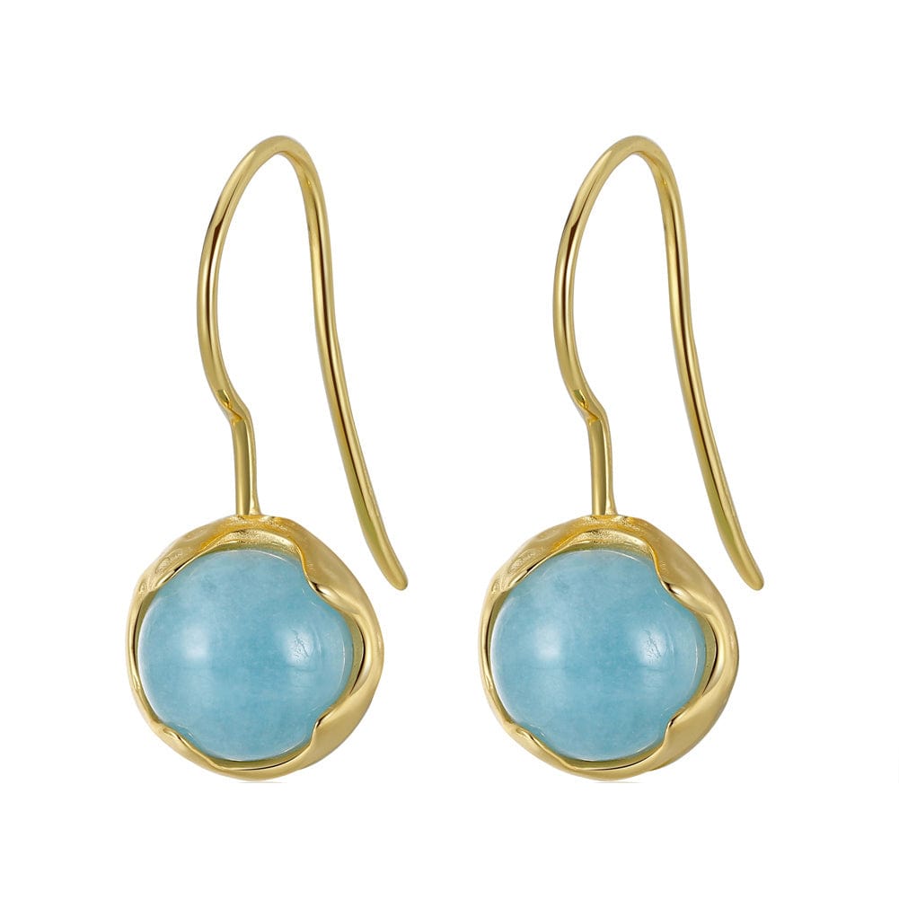 Natural Gemstone Aquamarine - Solid Gold Round Shape Earings