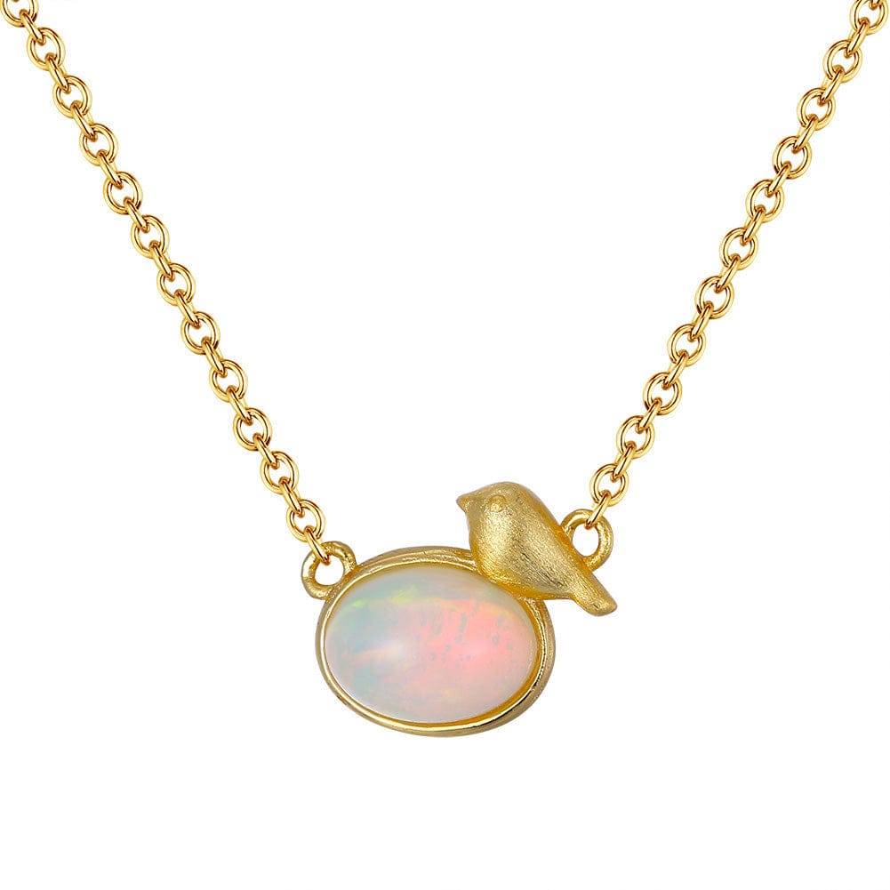 Natural Opal Gemstone Pendant -  Solid Gold Necklace