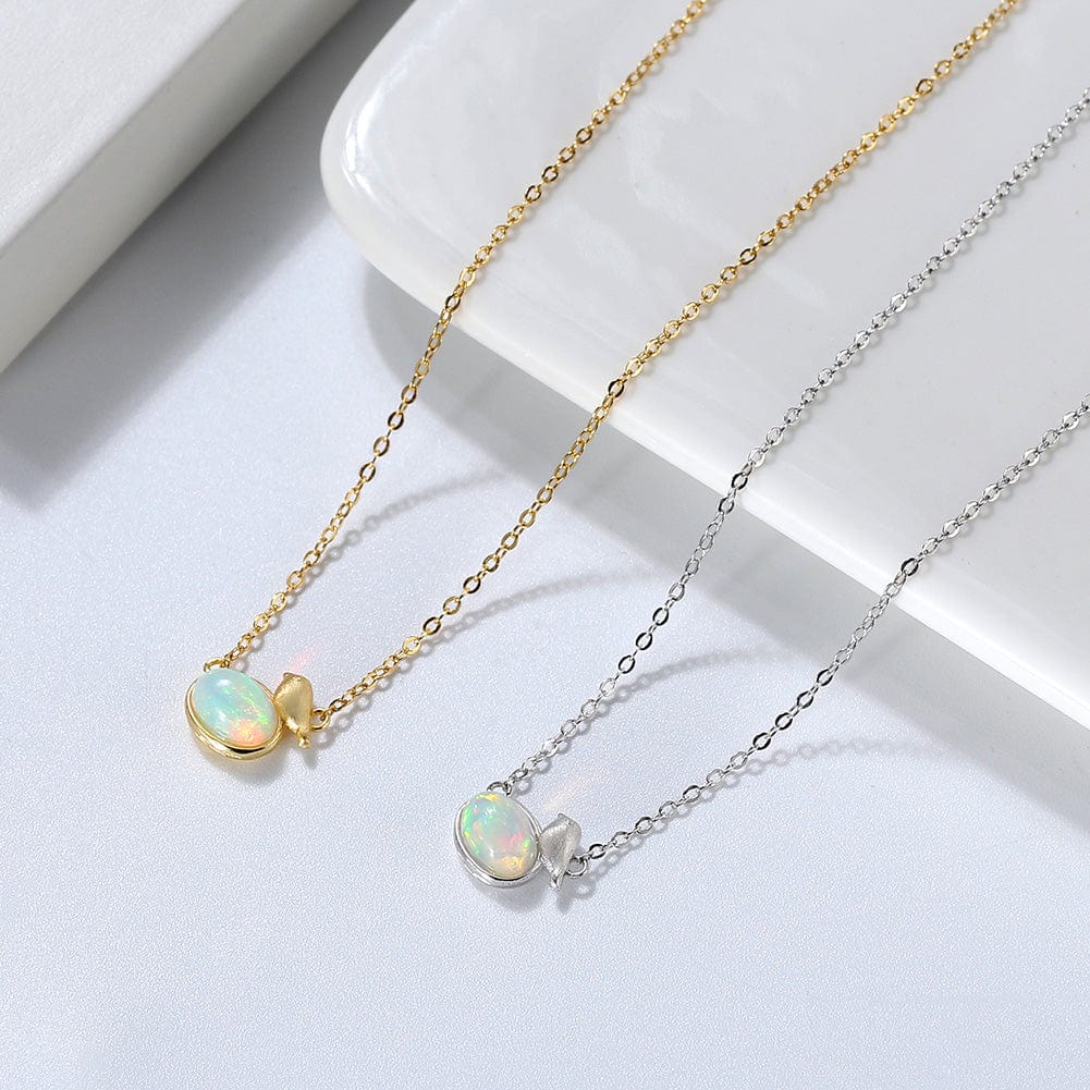 Natural Opal Gemstone Pendant -  Solid Gold Necklace