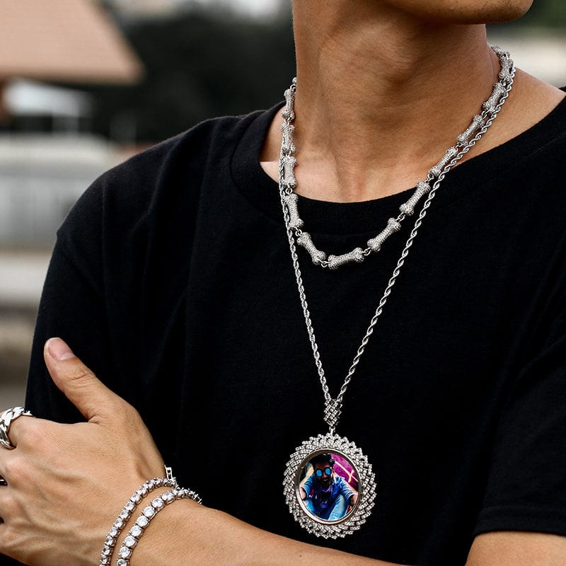 Necklace Charms Plated In Gold Custom Flower Hip Hop Picture Pendant For Mens