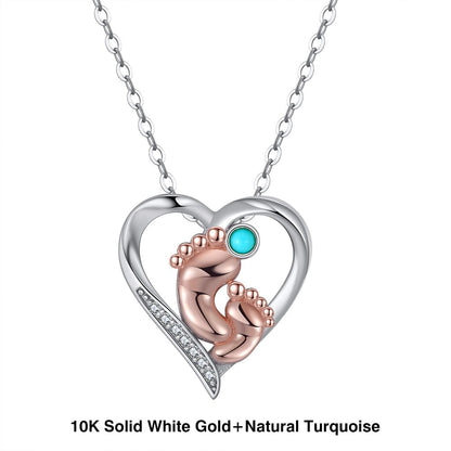 Necklaces 18+2 inches / 10K / White Gold Cute Footmark Charms Necklace - Pure  Natural Turquoise Heart Pendant