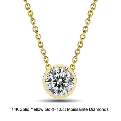 Necklaces 18inches / G (14K) / 1.0 Solid Gold Ball Shape Necklace -1.0 Carat Moissanite Diamond Necklace