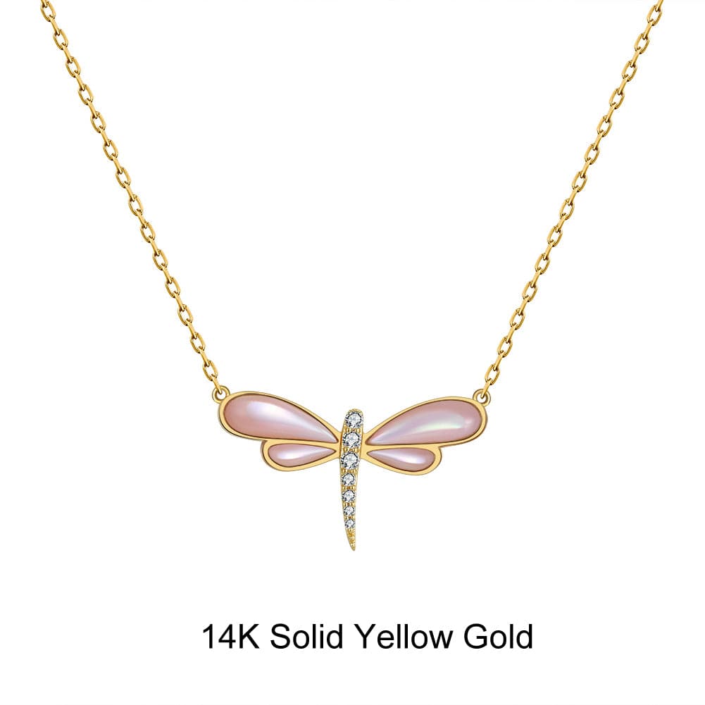 Necklaces 18inches / G (14K) Mother of Pearl  Necklace - Moissanite Diamond - Solid Gold Butterfly  Pendant