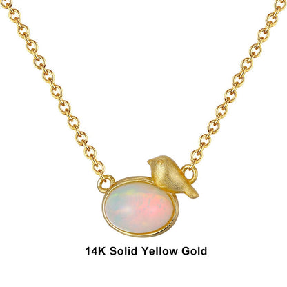 Necklaces 18inches / G (14K) Natural Opal Gemstone Pendant -  Solid Gold Necklace