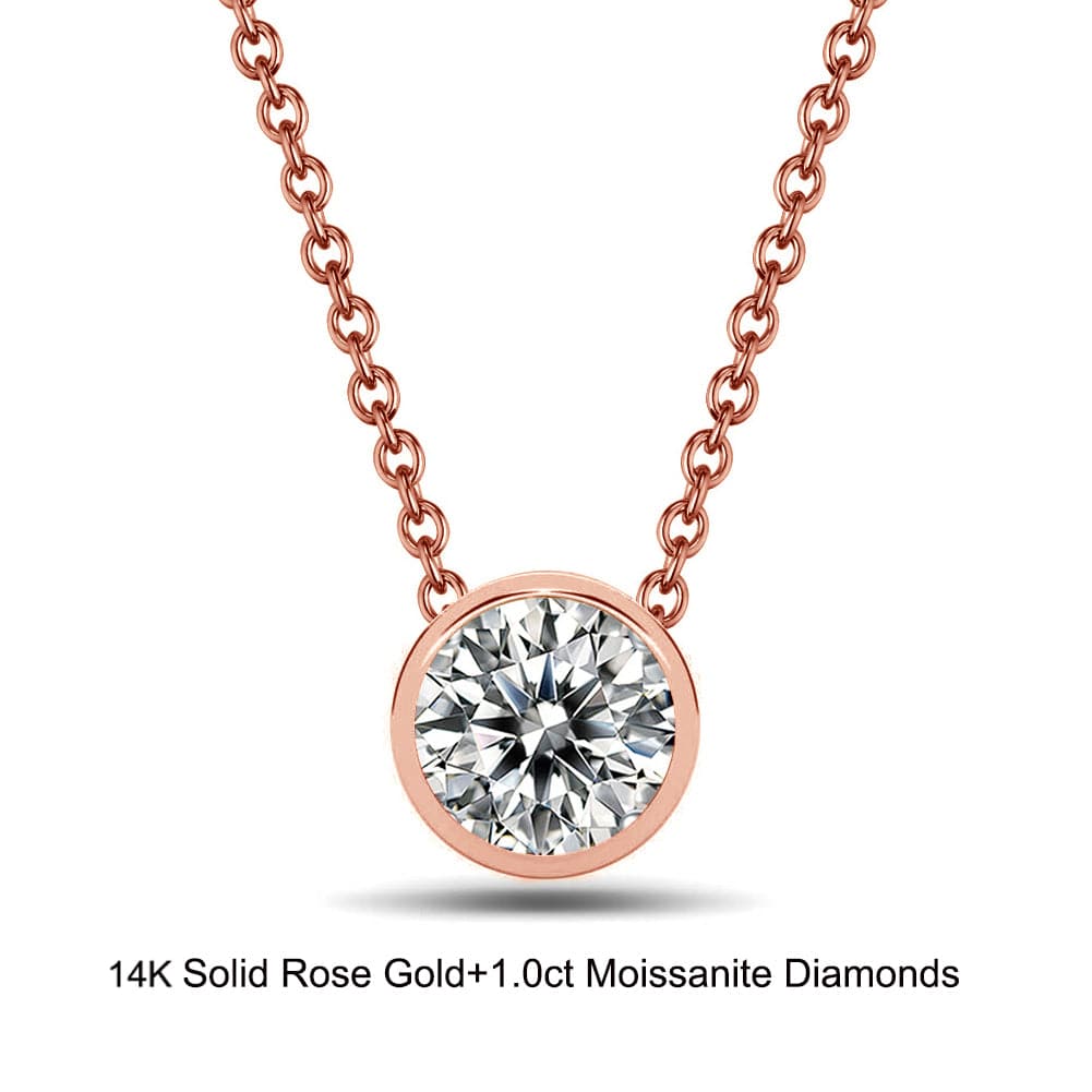 Necklaces 18inches / GN01-R (14K) Solid Gold Ball Shape Necklace - t 1.0 Carat Moissanite Diamond Necklace