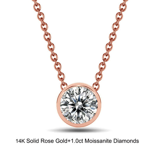 Solid Gold Ball Shape Necklace -1.0 Carat Moissanite Diamond Necklace