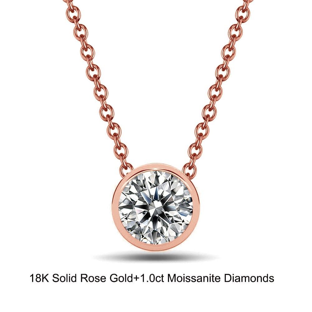 Necklaces 18inches / EN01-R (18K) Solid Gold Ball Shape Necklace - t 1.0 Carat Moissanite Diamond Necklace