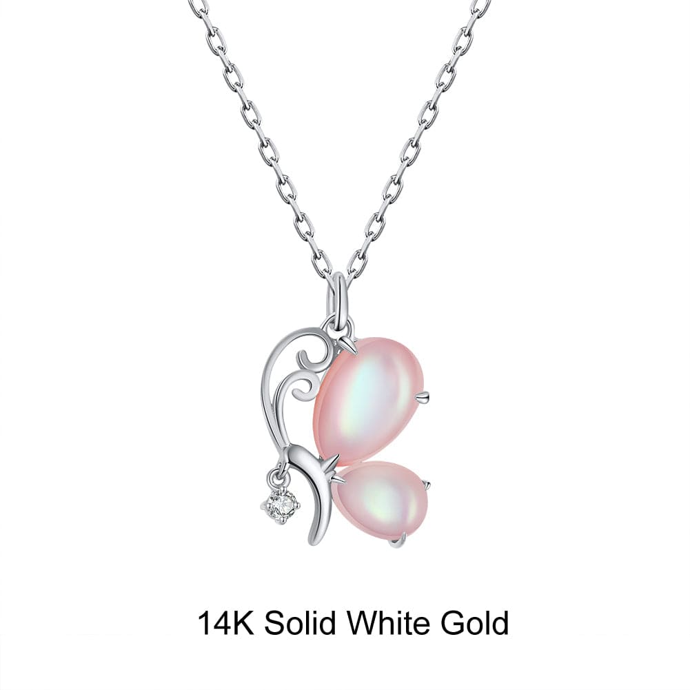 Necklaces 18inches / S (14K) Butterfly Solid Gold Necklace - Mother of Pearl-  Moissanite Diamond Pendant