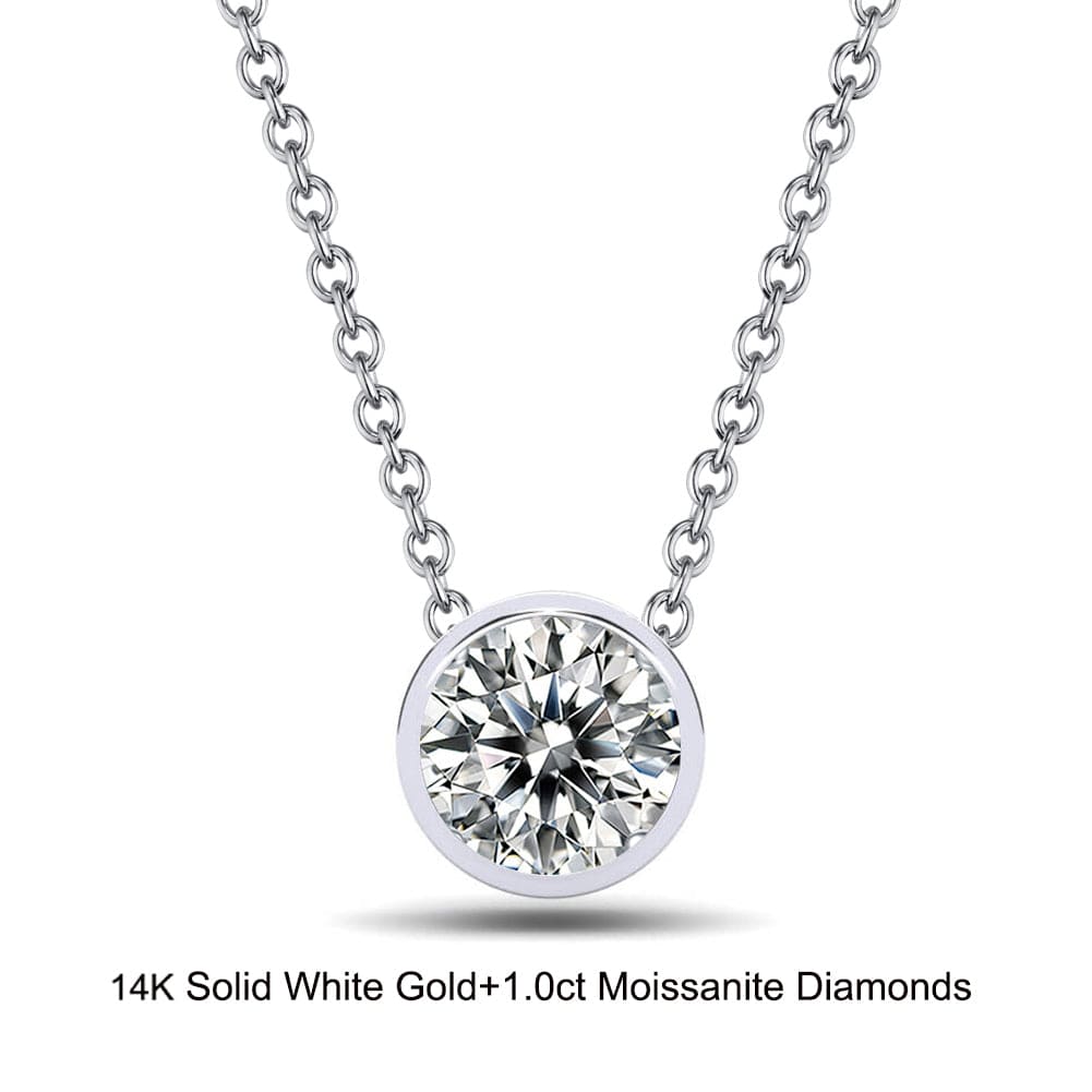 Necklaces 18inches / GN01-P (14K) Solid Gold Ball Shape Necklace - t 1.0 Carat Moissanite Diamond Necklace