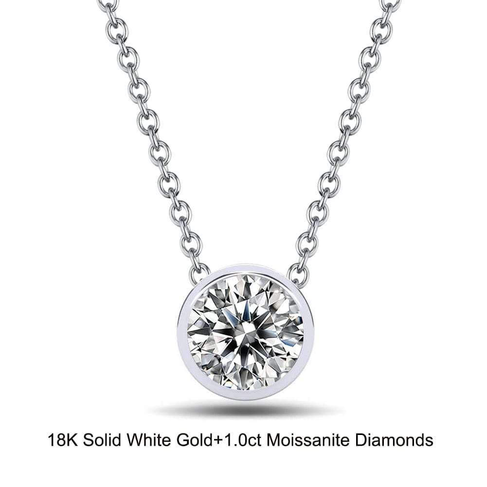 Necklaces 18inches / EN01-P (18K) Solid Gold Ball Shape Necklace - t 1.0 Carat Moissanite Diamond Necklace