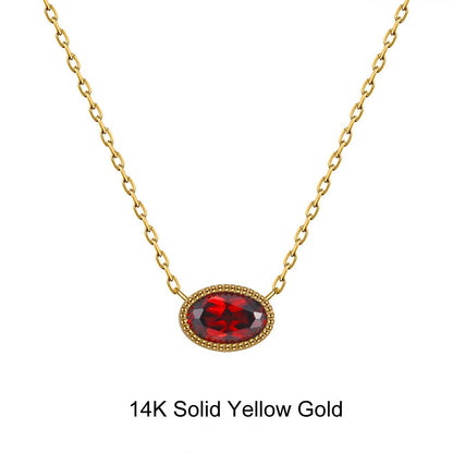 Necklaces G (14K) Minimalist  Solid Gold Necklace Set - Natural Garnet Pendant