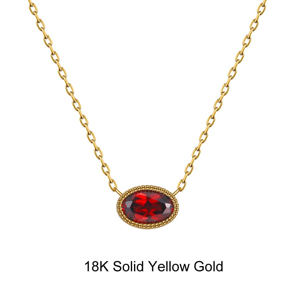 Necklaces G (18K) Minimalist  Solid Gold Necklace Set - Natural Garnet Pendant