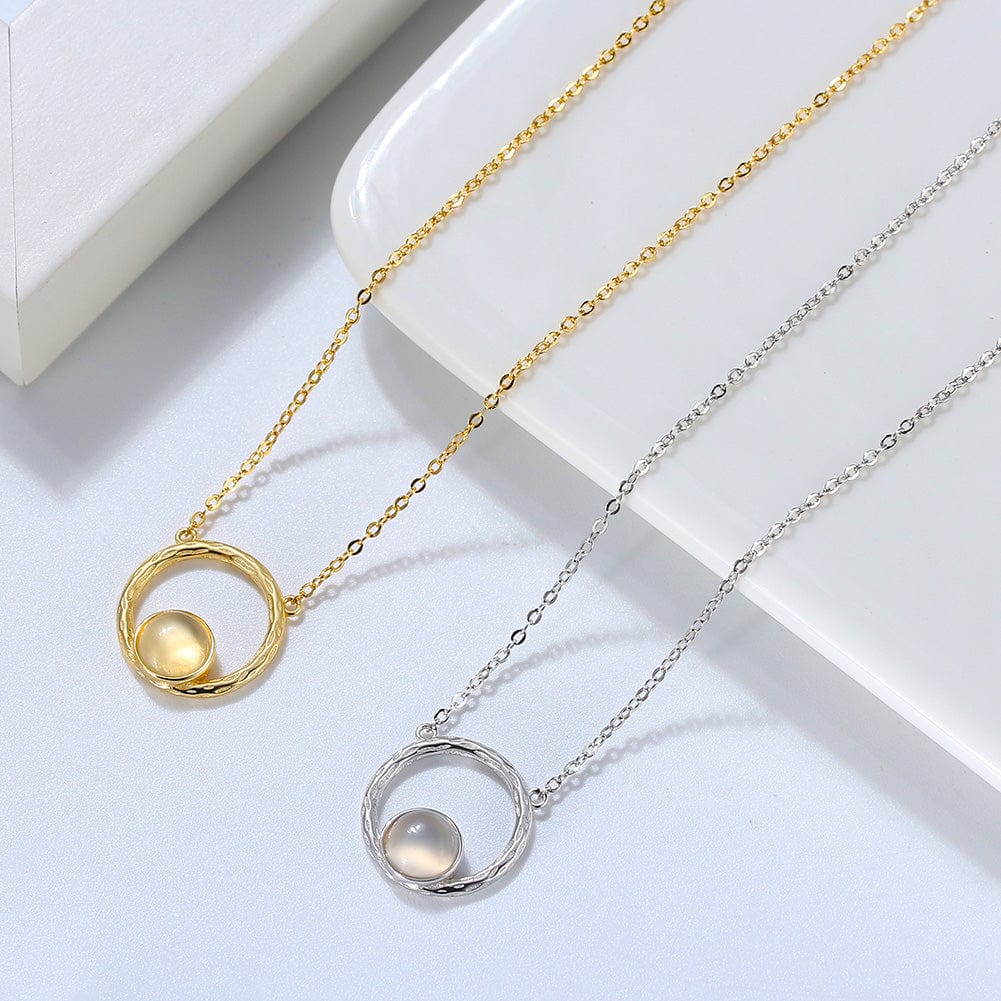 Necklaces Minimalist  Moonstone Pendant - Solid Gold Necklace