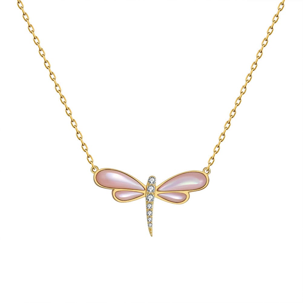 Necklaces Mother of Pearl  Necklace - Moissanite Diamond - Solid Gold Butterfly  Pendant