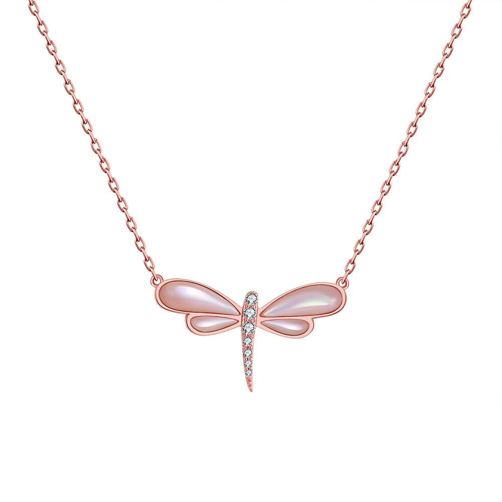 Necklaces Mother of Pearl  Necklace - Moissanite Diamond - Solid Gold Butterfly  Pendant