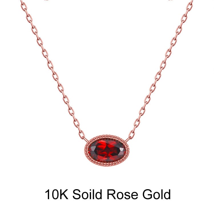 Necklaces R (10K) Minimalist  Solid Gold Necklace Set - Natural Garnet Pendant