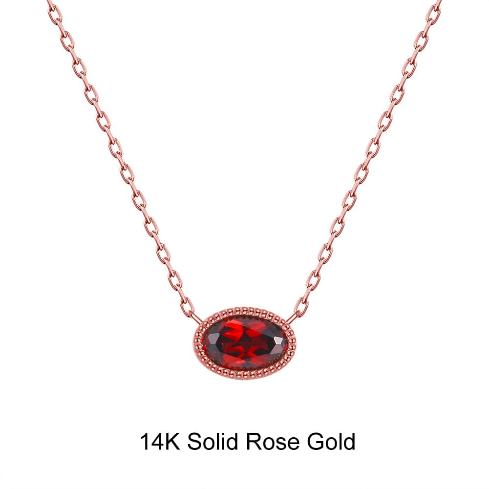 Necklaces R (14K) Minimalist  Solid Gold Necklace Set - Natural Garnet Pendant