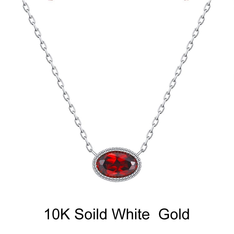 Necklaces S (10K) Minimalist  Solid Gold Necklace Set - Natural Garnet Pendant