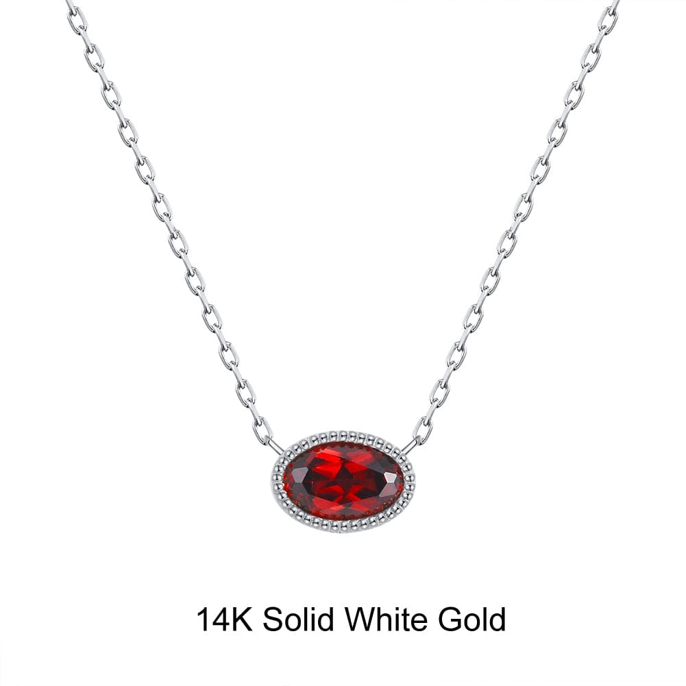 Necklaces S (14K) Minimalist  Solid Gold Necklace Set - Natural Garnet Pendant