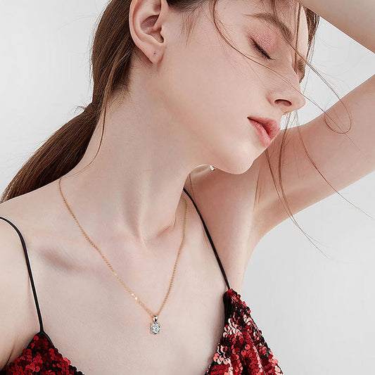 Massief gouden 1,0 karaat ketting - ovaal geslepen moissaniet diamant hanger