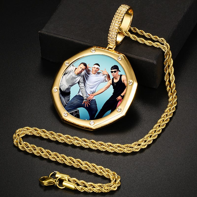 Octagonal Gold Plated Jewelry Finding Picture Pendant For Men Women