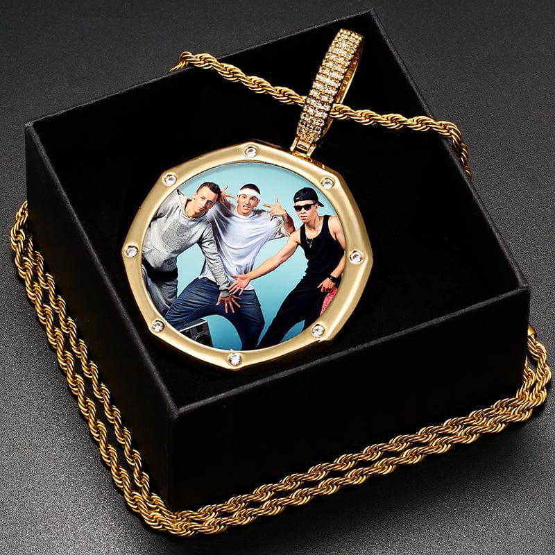 Octagonal Gold Plated Jewelry Finding Picture Pendant For Men Women