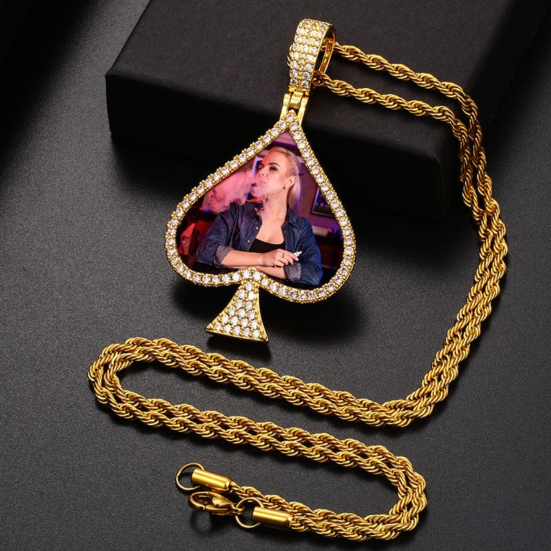 Peach-Heart Shape Hip Hop Jewelry Gold Plated Necklace Name Necklace Personalised Picture Pendant