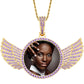 Photo Necklace Pendant Gold Plated Brass Colorful CZ Stone Iced Out Wing Custom Photo Pendant