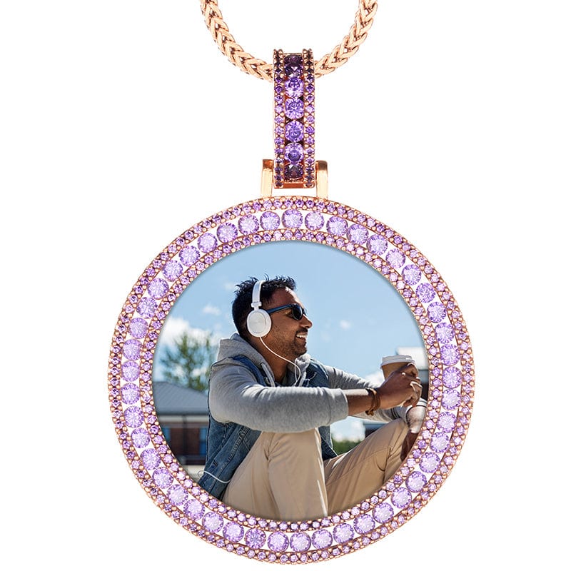 Pink Gold Round Crystal Charm Necklace Jewelry Minimalist Gold Plated Picture Pendant