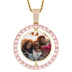 Pink Gold Two Sides Round Shape Gold filled Jewelry Necklace Hip Hop Charms Picture Pendant