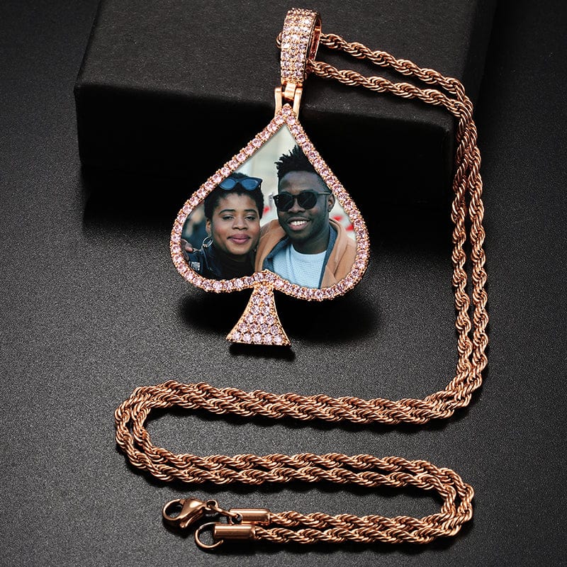 Pink Rose Gold Peach Heart Simplicity Locket Necklace Photo Pendant Gold Filled Hip Hop Charms Iced Out Picture Pendant