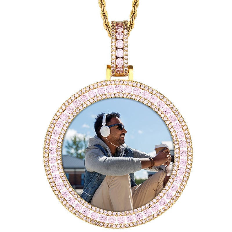 Pink Rose Gold Round Crystal Charm Necklace Jewelry Minimalist Gold Plated Picture Pendant