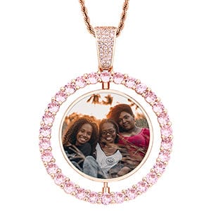 Pink Rose Gold Two Sides Round Shape Gold filled Jewelry Necklace Hip Hop Charms Picture Pendant