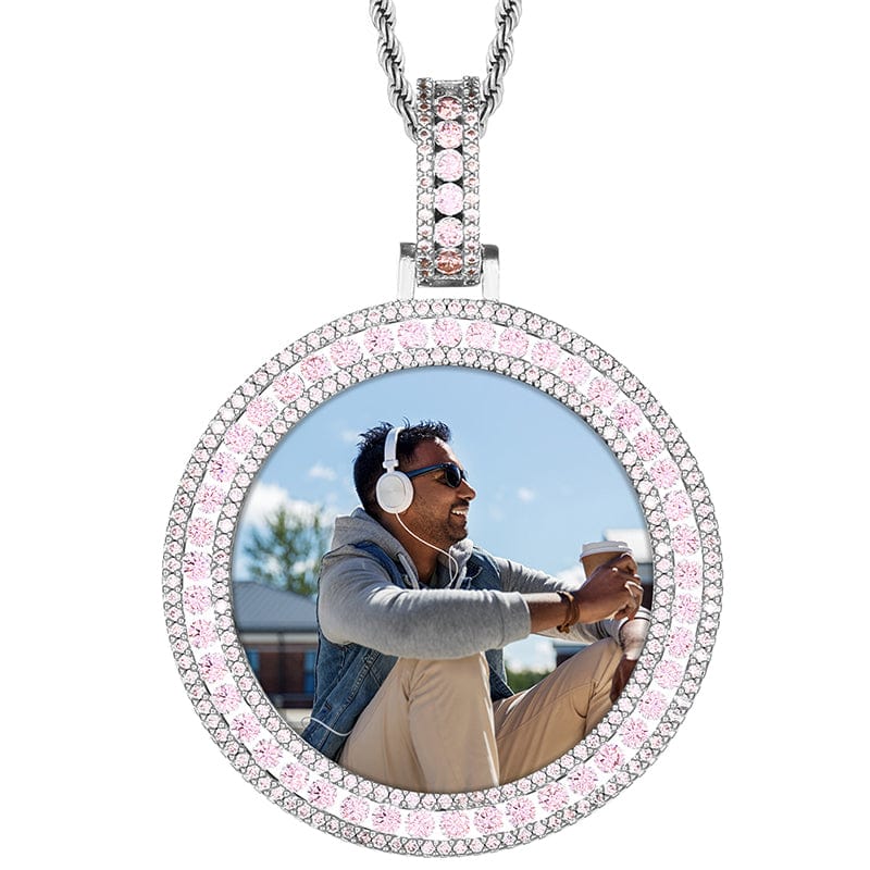 Pink Silver Round Crystal Charm Necklace Jewelry Minimalist Gold Plated Picture Pendant
