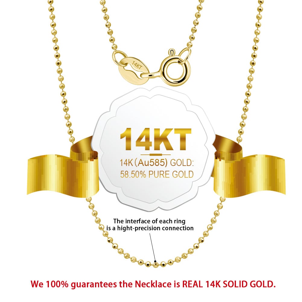 Pure Gold Chain - 14 Karat Gold 1.0mm Diamond-Cut Bead Necklace