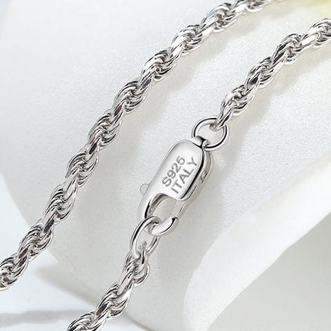 Real 925 Sterling Silver Hiphop Necklace - 3.3mm Diamond-Cut Rope Chain