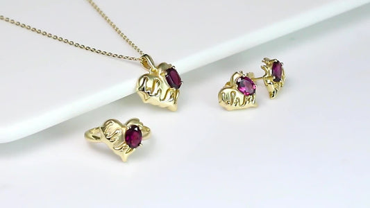 RINNTIN GMN07 Handmade Dainty Sterling Silver Heart Necklace Set Genuine Garnet Natural Gemstone Jewelry Set Gift for Women