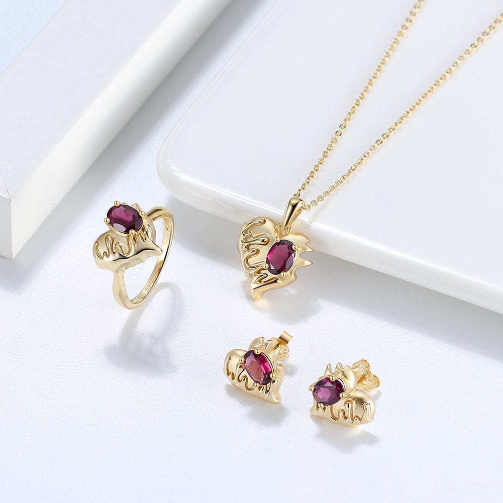 RINNTIN GMN07 Handmade Dainty Sterling Silver Heart Necklace Set Genuine Garnet Natural Gemstone Jewelry Set Gift for Women