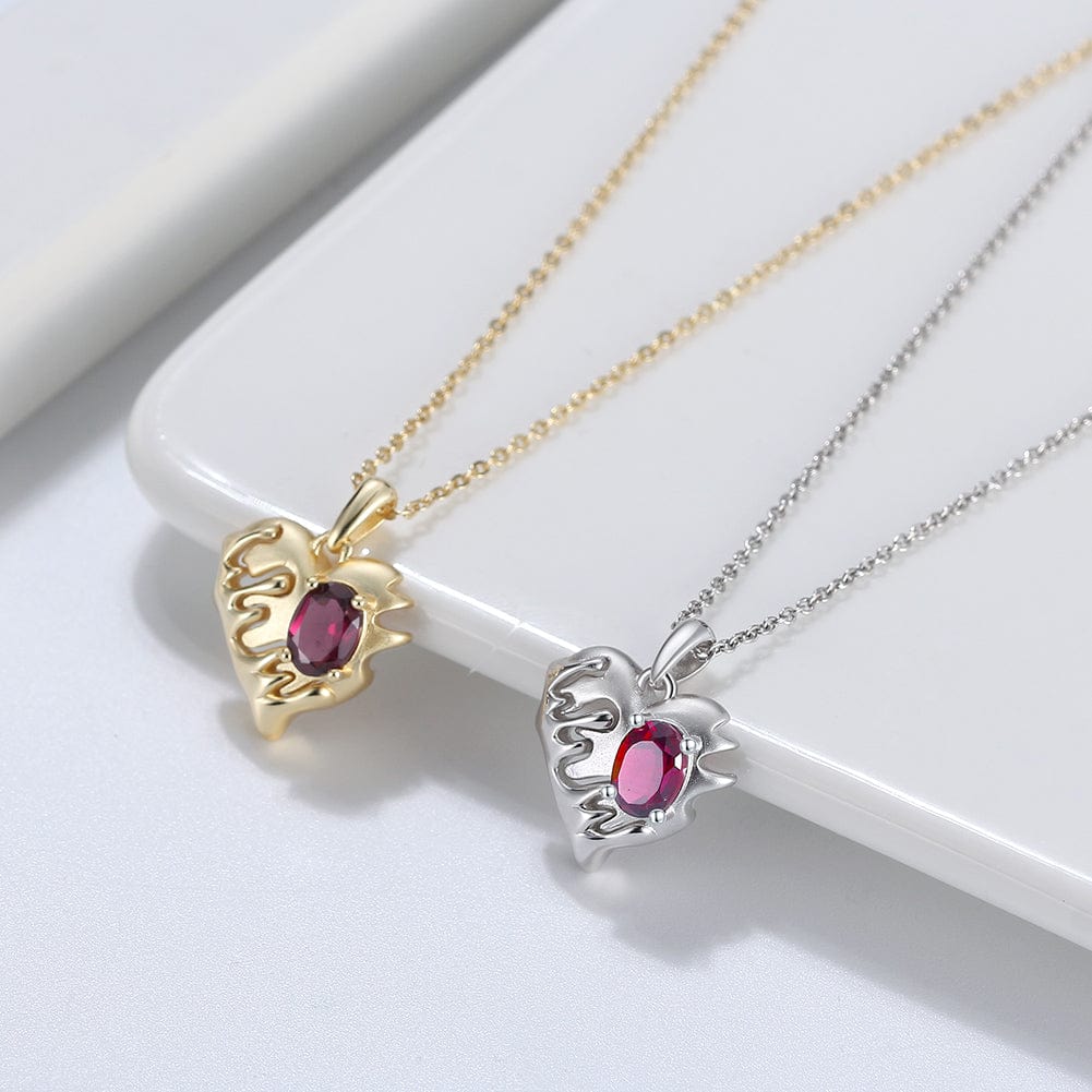 RINNTIN GMN07 Handmade Dainty Sterling Silver Heart Necklace Set Genuine Garnet Natural Gemstone Jewelry Set Gift for Women