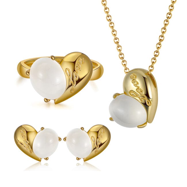 RINNTIN GMN08 Fine jewelry Sterling Silver 925 Genuine Natural Moonstone Gemstone Pendant Heart Necklace Set for Women Girls