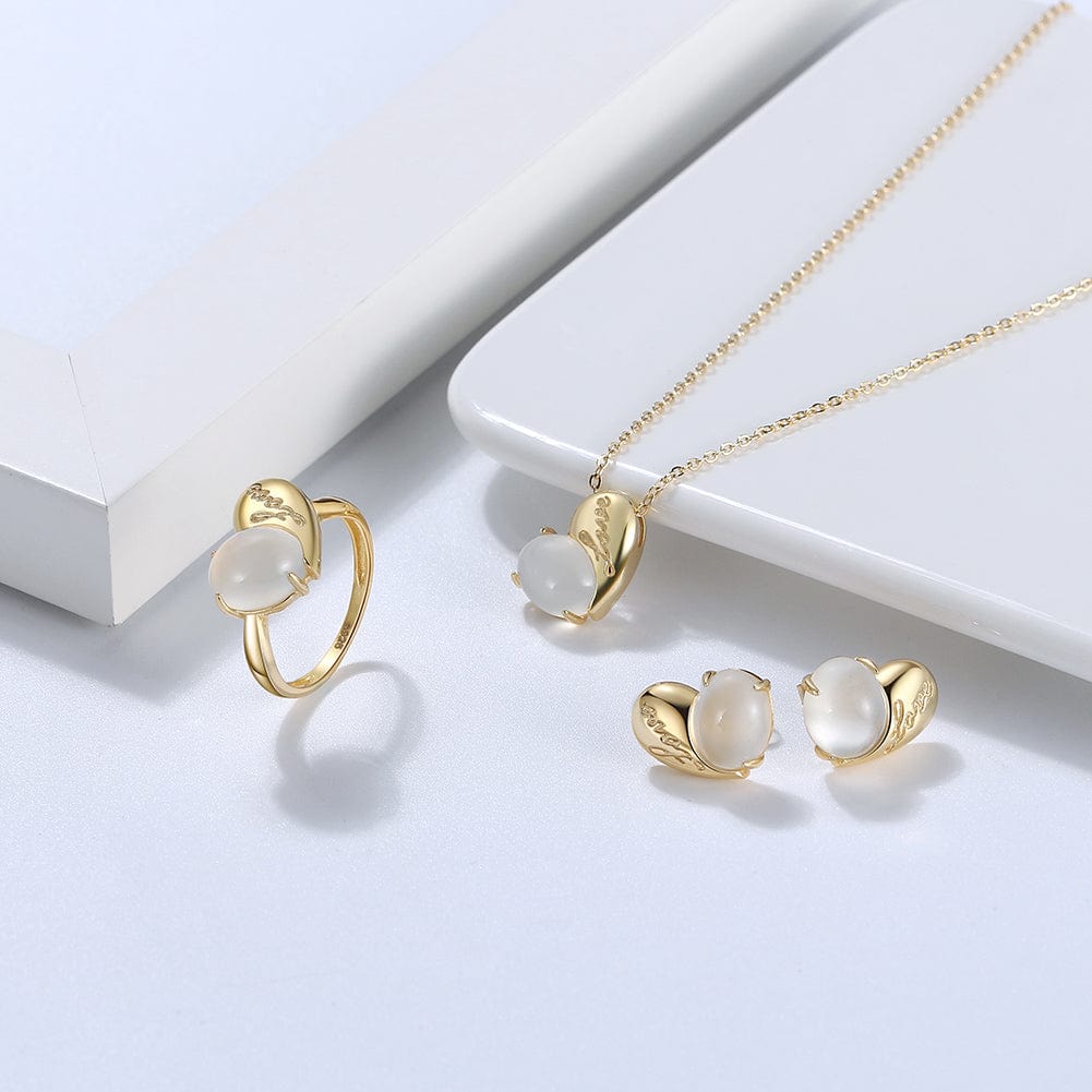RINNTIN GMN08 Fine jewelry Sterling Silver 925 Genuine Natural Moonstone Gemstone Pendant Heart Necklace Set for Women Girls