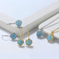 RINNTIN Handmade Hammered 925 Silver 10mm Gemstone Dangle Earrings Genuine Natural Aquamarine Bridal Wedding Jewelry Set