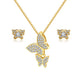 RINNTIN High Quality 14k Gold Plated 925 Sterling Silver Butterfly Necklace Earrings Jewelry Set for Women