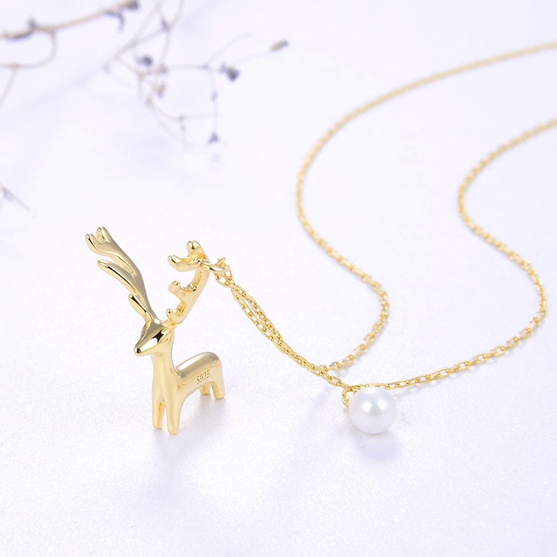 RINNTIN HON05 Christmas series Cute Animal Necklace Pure 925 Sterling Silver Pearl Necklace Jewelry