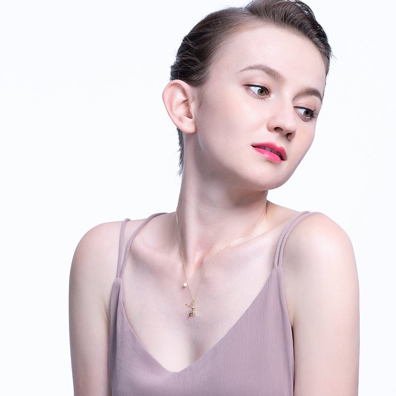 RINNTIN HON05 Christmas series Cute Animal Necklace Pure 925 Sterling Silver Pearl Necklace Jewelry