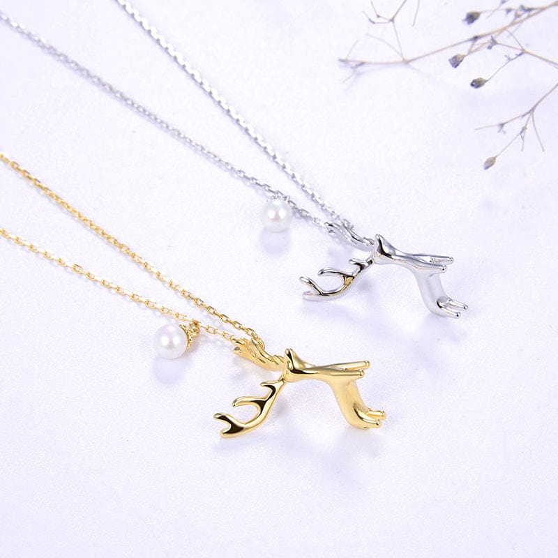 RINNTIN HON05 Christmas series Cute Animal Necklace Pure 925 Sterling Silver Pearl Necklace Jewelry