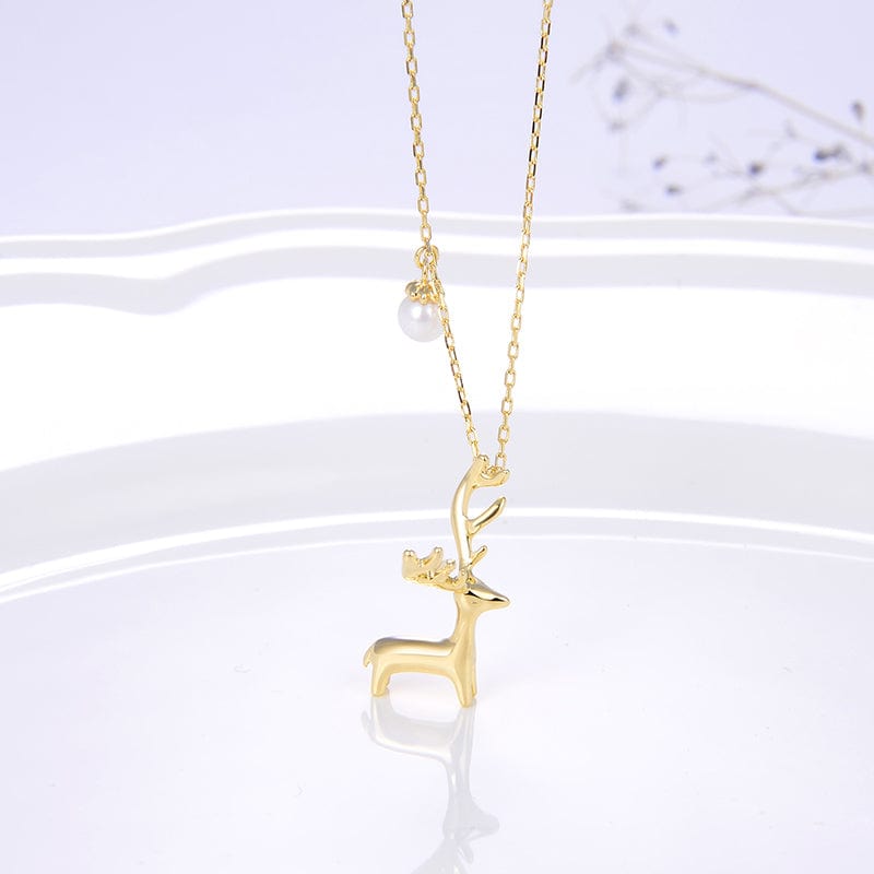 RINNTIN HON05 Christmas series Cute Animal Necklace Pure 925 Sterling Silver Pearl Necklace Jewelry