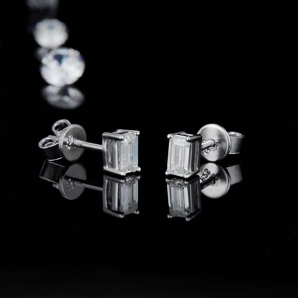 RINNTIN SMN32 D-E VVS Solid 925 Sterling Silver Wedding Set Moissanite Emerald Cut Stud Earrings Necklace Jewelry Set for Women