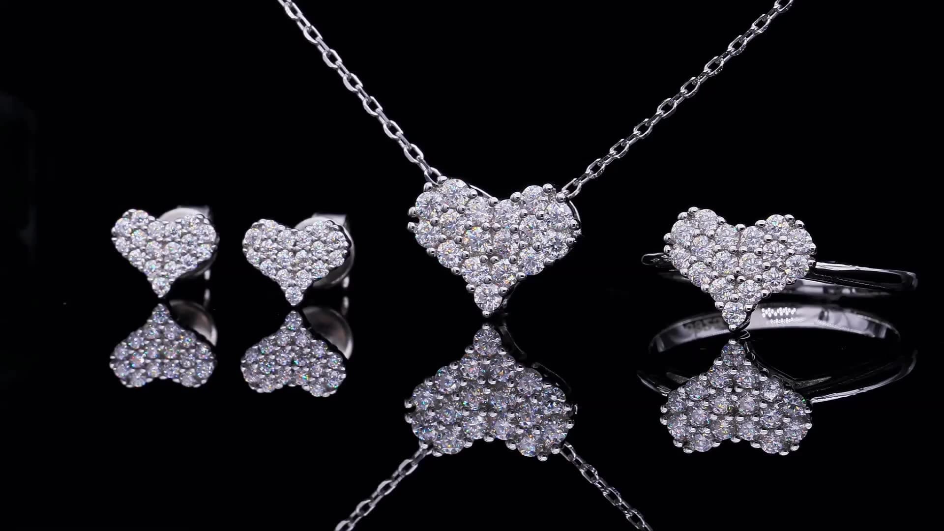 RINNTIN SMN35 Bridal Wedding Silver Jewelry Sets Necklace and Earrings Hypoallergenic Moissanite Necklace Earrings Jewelry Set
