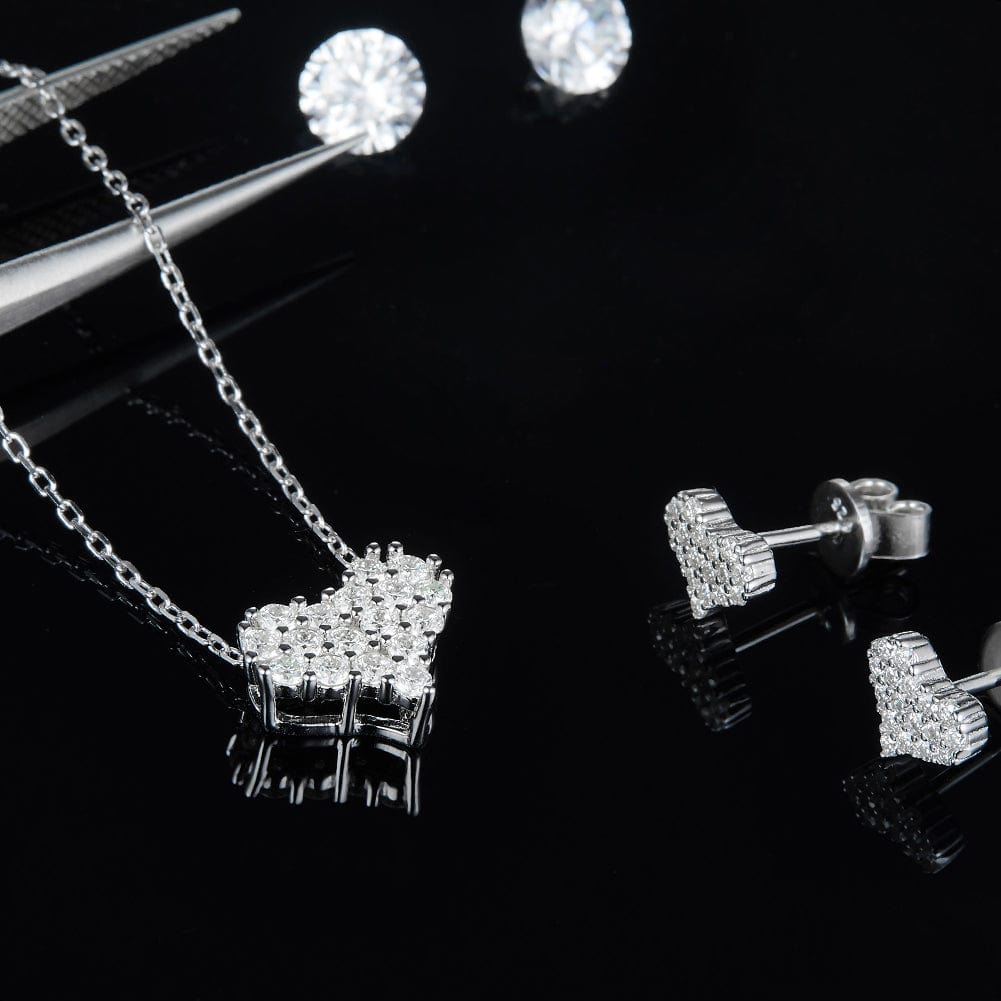 RINNTIN SMN35 Bridal Wedding Silver Jewelry Sets Necklace and Earrings Hypoallergenic Moissanite Necklace Earrings Jewelry Set